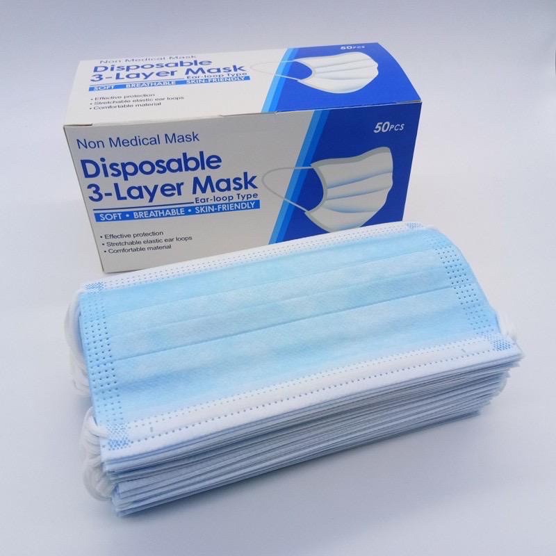 50pcs Full Blue colour 3ply Face mask Non Medical Disposable Mask full ...