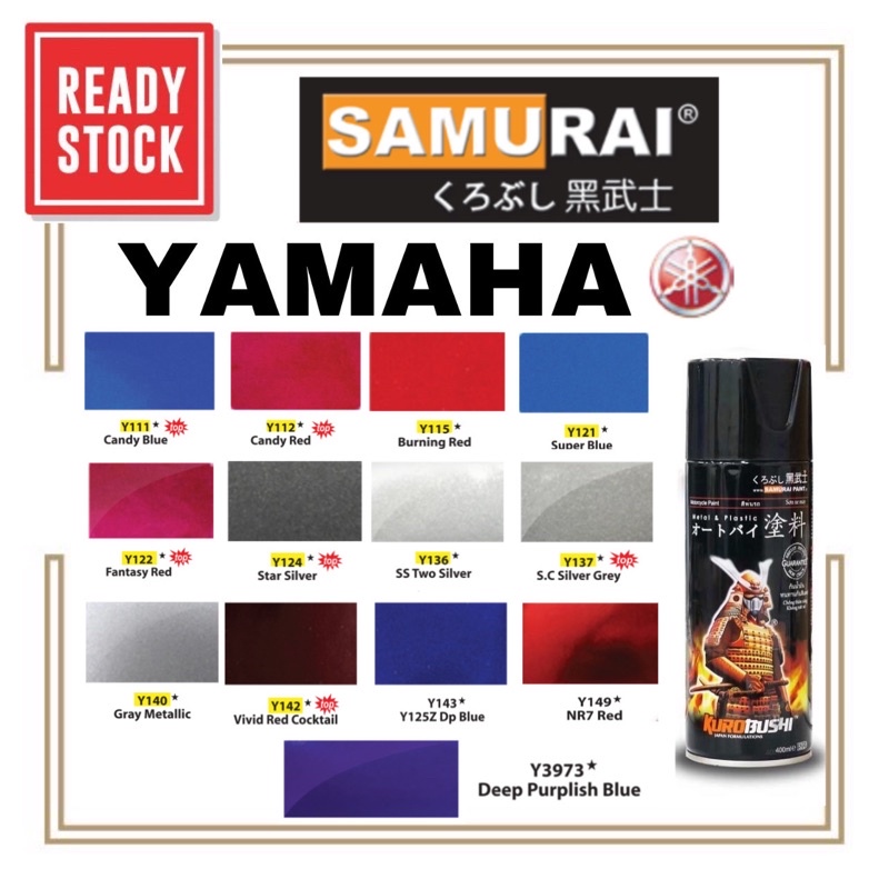 SAMURAI YAMAHA SPRAY PAINT COLOURS/100ORIGINAL/READY STOCK!!! Shopee