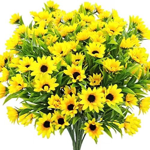 Artificial Sunflowers Fake Daisy Silk Flowers with Stems Faux Greenery