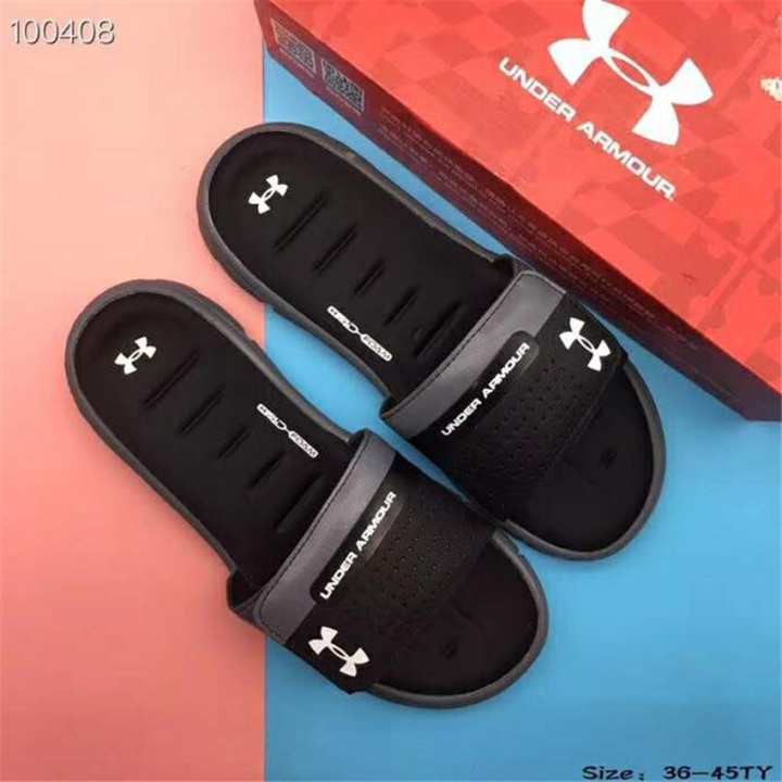 grey under armour slides