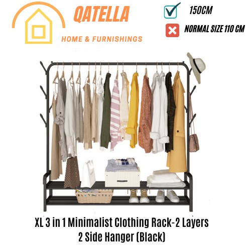 XL Size 3 in 1 RAK  BAJU  Clothes Rack Hanging Organizer 