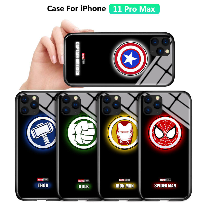 Casing For Iphone 12 Pro 12 Mini 12 Pro Max 12 Luminous Glow In Dark Marvel Avenger Superhero Logo Glossy Case Spiderman Ironman Thor Tempered Glass Back Cover Shopee Malaysia