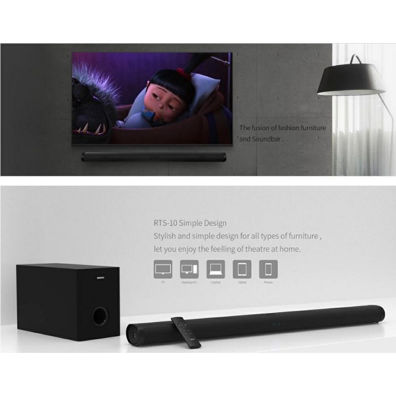 REMAX Home Theatre Bluetooth Sound Bar RTS-10 (Echo Wall+ Woofer)