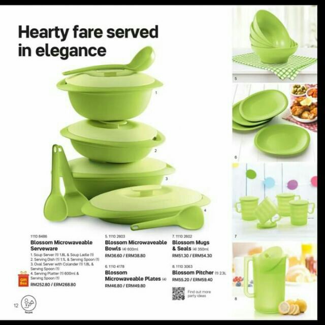 🔥SALE!! 🔥Tupperware FullSet hijau blossom microwaveable