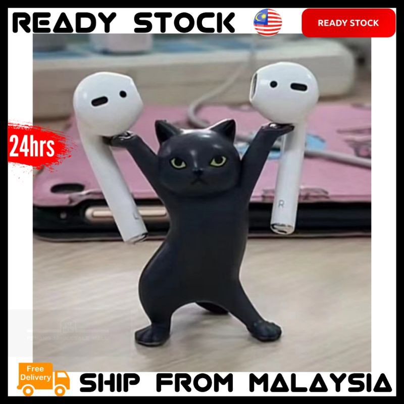 Cute Cat Standing Statue AirPods Earbuds Earphone Holder Protection Ear Hook Airpod Tiktok Famous