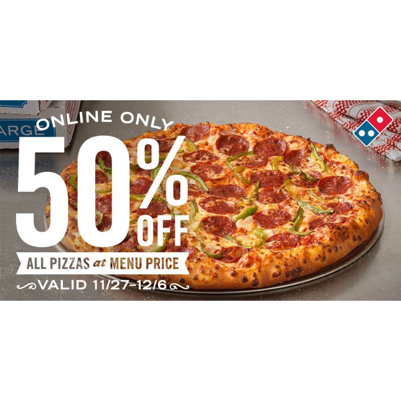 Domino's pizza voucher 50 Off Reg, 3 codes Large or Extra Large ala