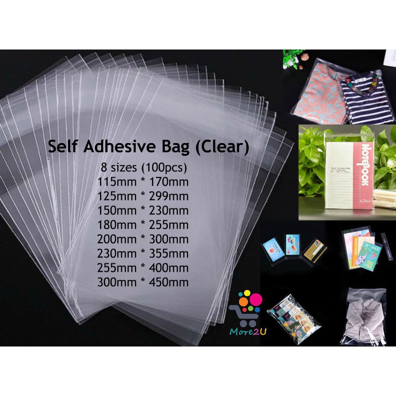 [100 pcs] OPP Self Adhesive Plastic Bag/ 8 Sizes Clear OPP Plastics Bag