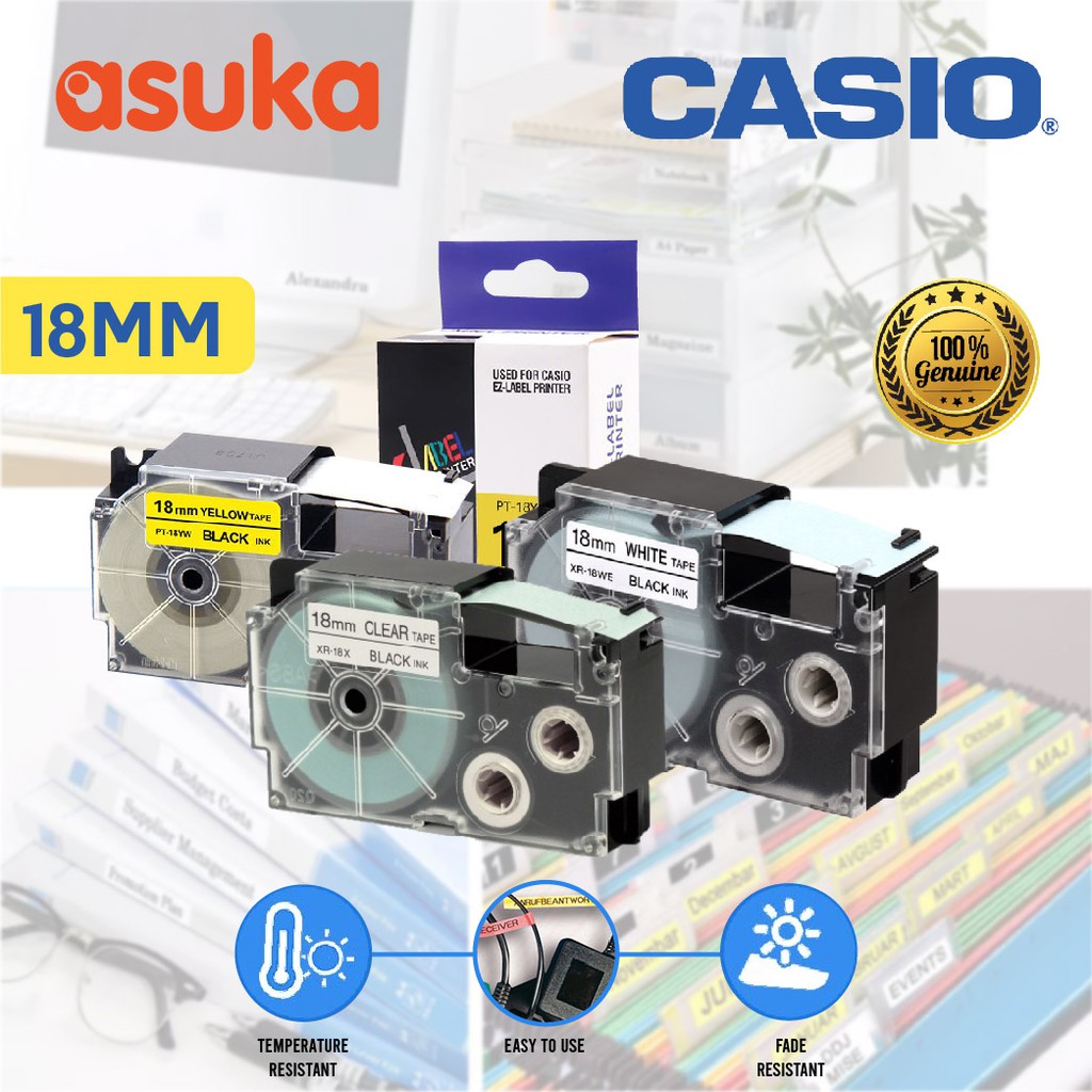 Casio XR18 18mm EZlabel Tape Cartridge / Optional XR18X1 XR18WE1 XR