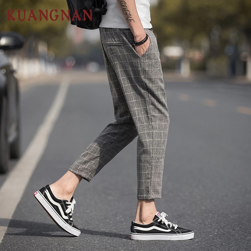 plaid grey pants mens