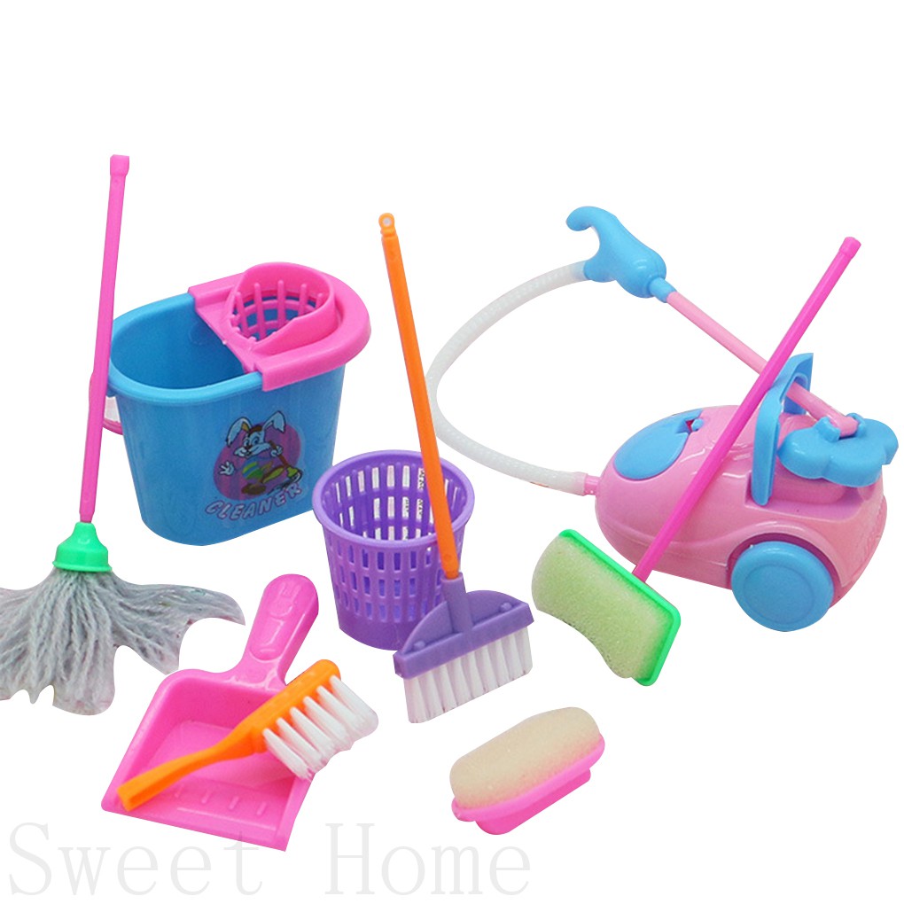 9pcs/set Mini Pretend Play Mop Broom Toys Cute Kids Cleaning Furniture