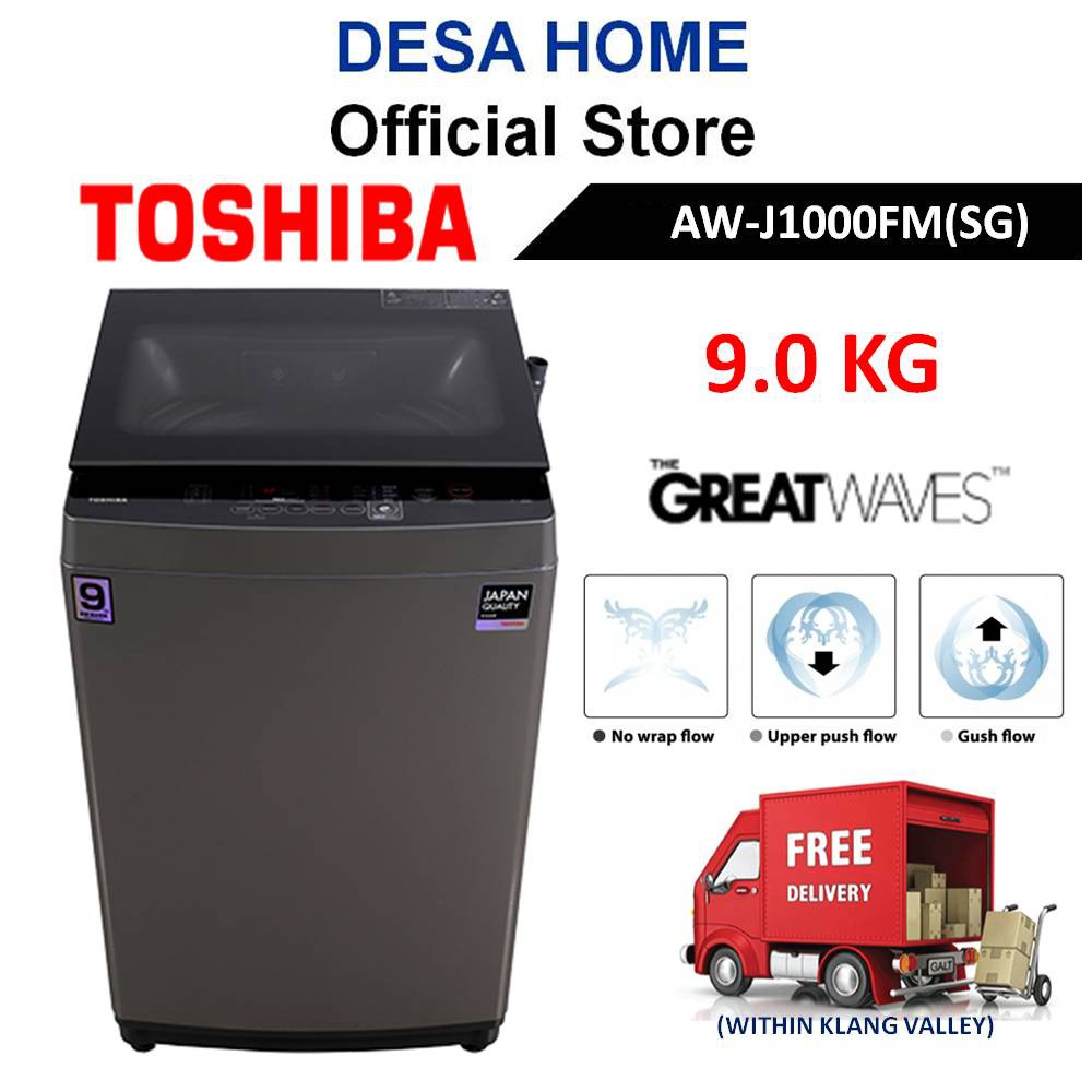 [FREE DELIVERY WITHIN KL] TOSHIBA AWJ1000FMSG 9KG FULLY AUTO TOP LOAD WASHER AW-J1000FM(SG) AW-J1000FMSG