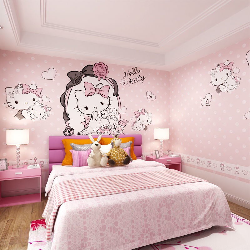 KIDS room wallpaper Kitty pink girl room wallpaper children bedroom  wallpaper cartoon princess room customized non-wove | Shopee Malaysia