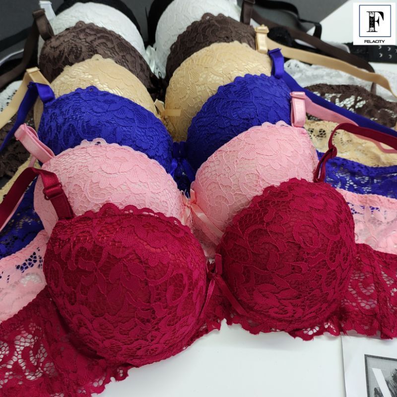 Women Bra Lace Wired Thick Push Up Sponge Cup AB Baju Dalam Wanita Wayar Besi 内衣有鋼圈