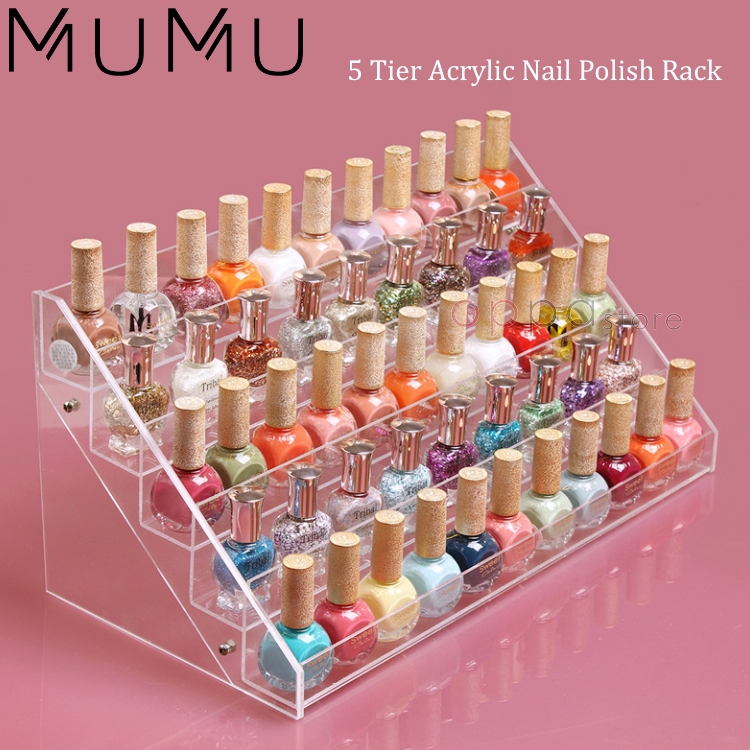 Mumu Style Acrylic Clear 5 6 Tier Nail Polish Display Rack Storage Holder Cosmetics Makeup Organizer Shopee Malaysia