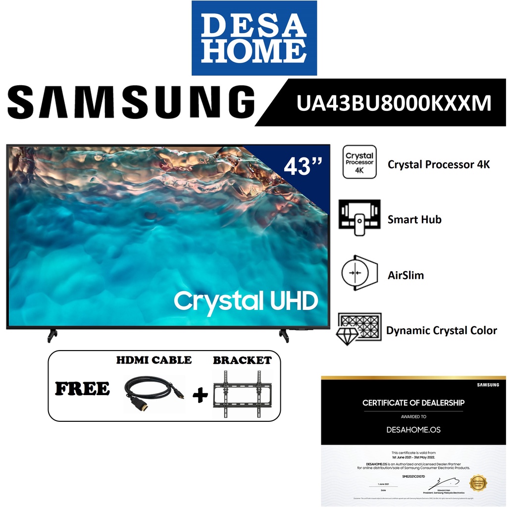 SAMSUNG UHD 4K Smart TV 43" [Free HDMI Cable & Bracket] UA43BU8000/43BU8000KXXM/BU8000/UA43BU8000KXXM