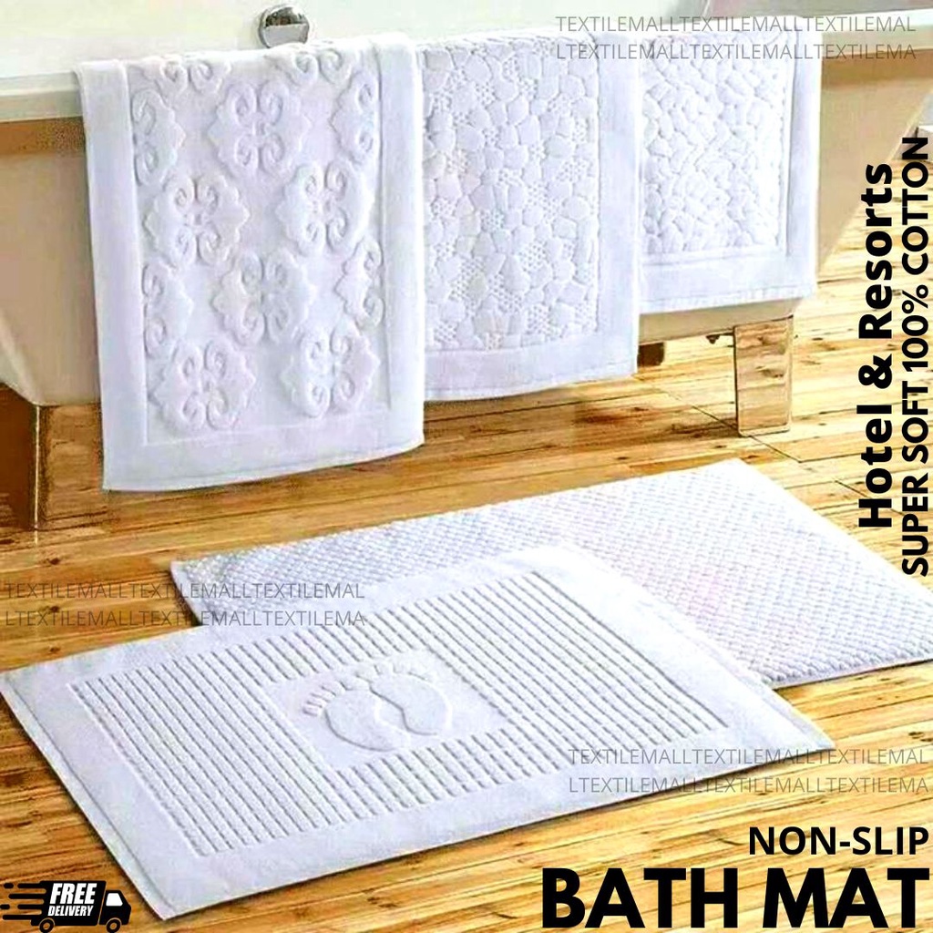 Super Absorbent Cotton Bath Mat Skid Resistant Bathroom Bathtub Floor Rugs | Towelogy Hotel Bath Mat (Blue Grey BROWN
