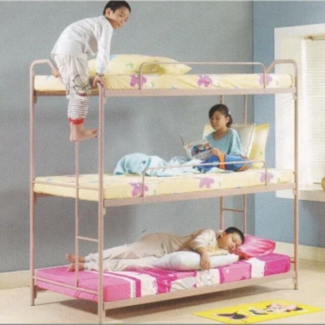 Kerangka Katil Kt Ware 3v Single Triple Decker Bed Double Decker Bed Katil 3 Tingkat Hostel Bed Frame Only Shopee Malaysia