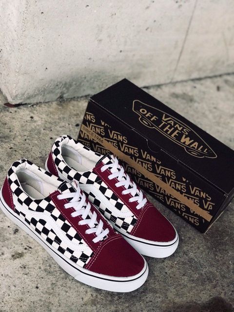 vans old skool checkerboard maroon