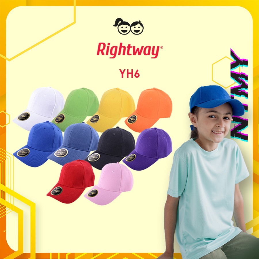 Rightway YH6 NTMY.os Kids Baseball Cap Velcro Stripe 6 Panel Plain Cotton Student Youth Topi Besbol