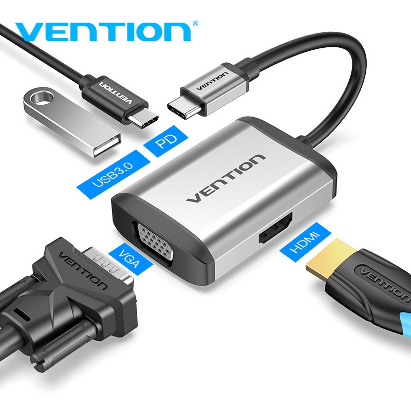 Vention Usb C To Hdmi Vga Adapter Usb C Hub With K Hdmi P Vga Usb Pd Charging Port