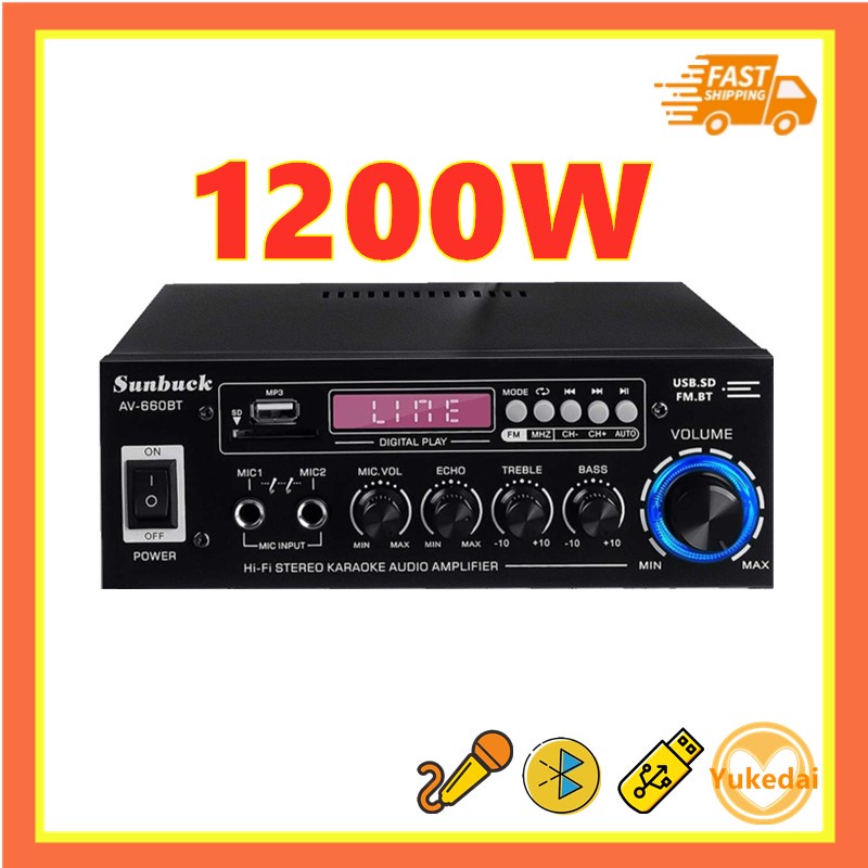 Ready Stock1 year warrantyHome Amplifiers 2000W FM radio Speaker Audio Amplifier USB SD FM Car 5.0 bluetooth