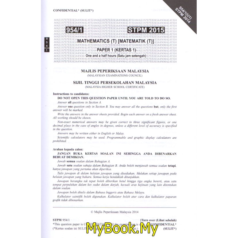 Myb Buku Latihan Kertas Soalan Peperiksaan Tahun Lepas Stpm Mathematics Matematik T Dwi Semester 1 2 3 Sasbadi Shopee Malaysia