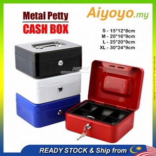 Metal Petty Cash Box Handle Tray Safe Money Coins Bill Key Security Deposit Money Safety Box Safe Box Home Office Hotel