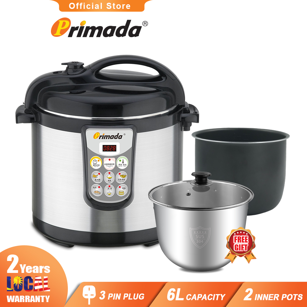 Primada 6 Liter Dual Pots Pressure Cooker PC6010 (1 NON STICK POT