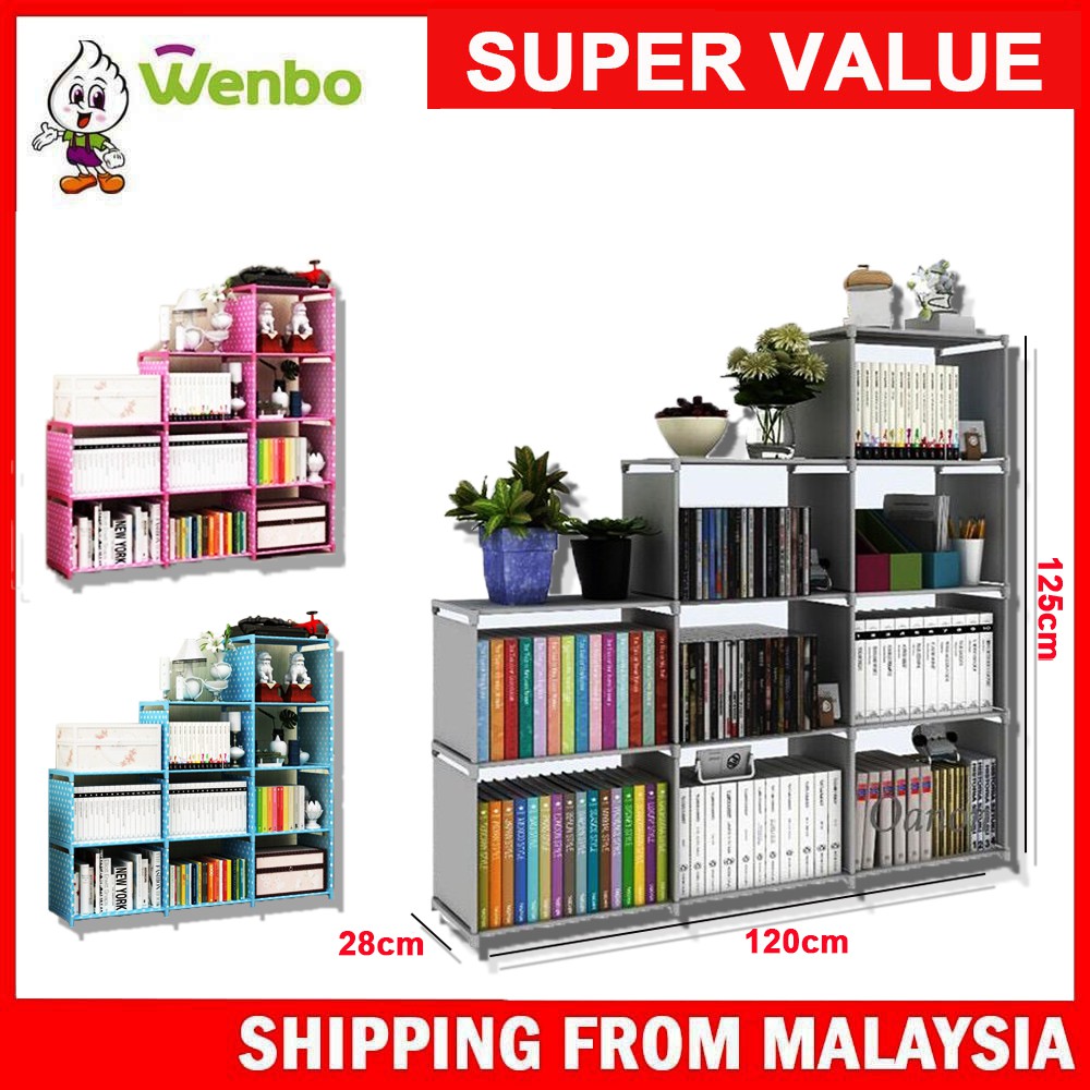 Wenbo Korean DIY Book Storage Shelf 5 Tier with 9 Columns Bookcase
