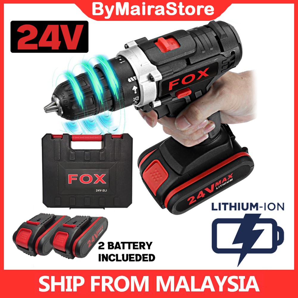 BMS FOX 24V GREY CORDLESS HAMMER IMPACT DRILL SCREWDRIVER 2 LI-ION ...