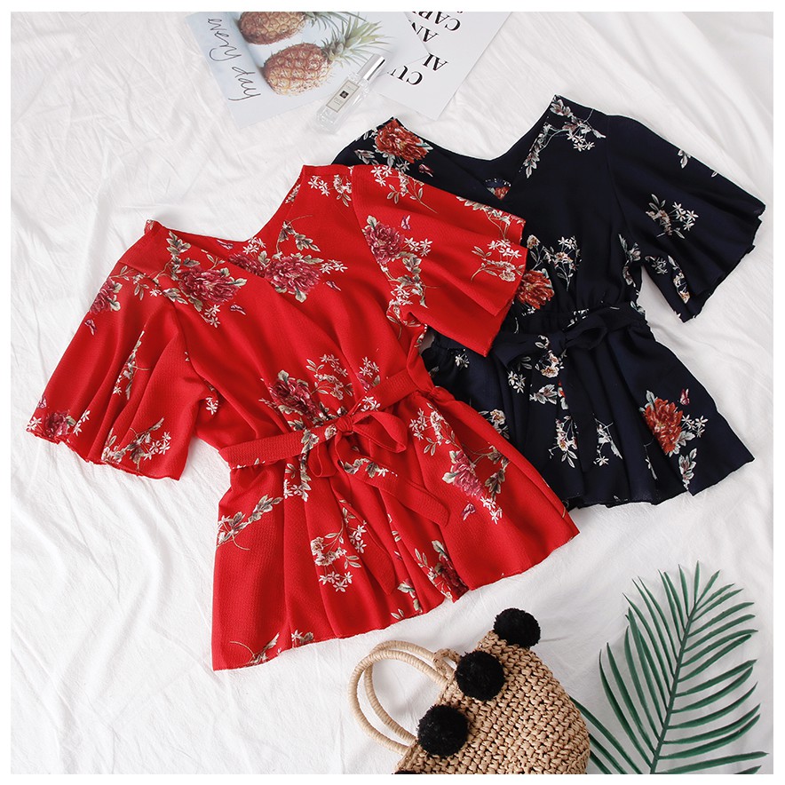 korean style women ladies chiffon  flower shirt  blouse  baju  