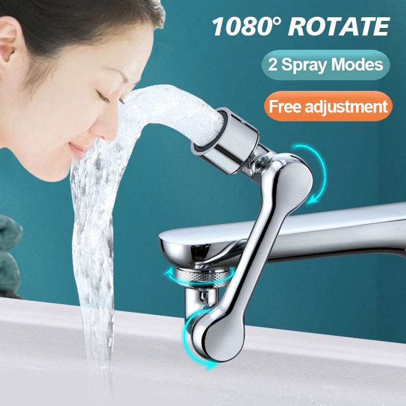 1080° Rotatable Extension Faucet Sprayer Head Universal Bathroom Tap Extend Adapter Aerator 2 Spray Modes