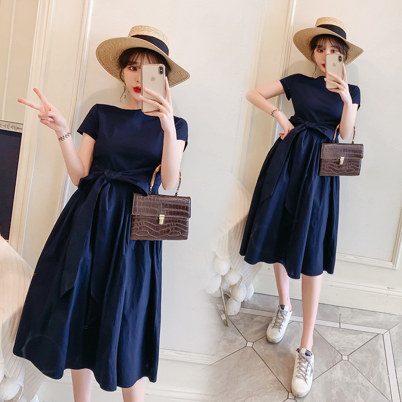 优质现货 正韩洋装短袖洋装女生洋装大尺码洋装正韩洋装女生衣着连身裙a字裙连身洋装显瘦复古洋装 Shopee