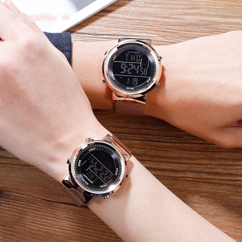 led rose gold watch