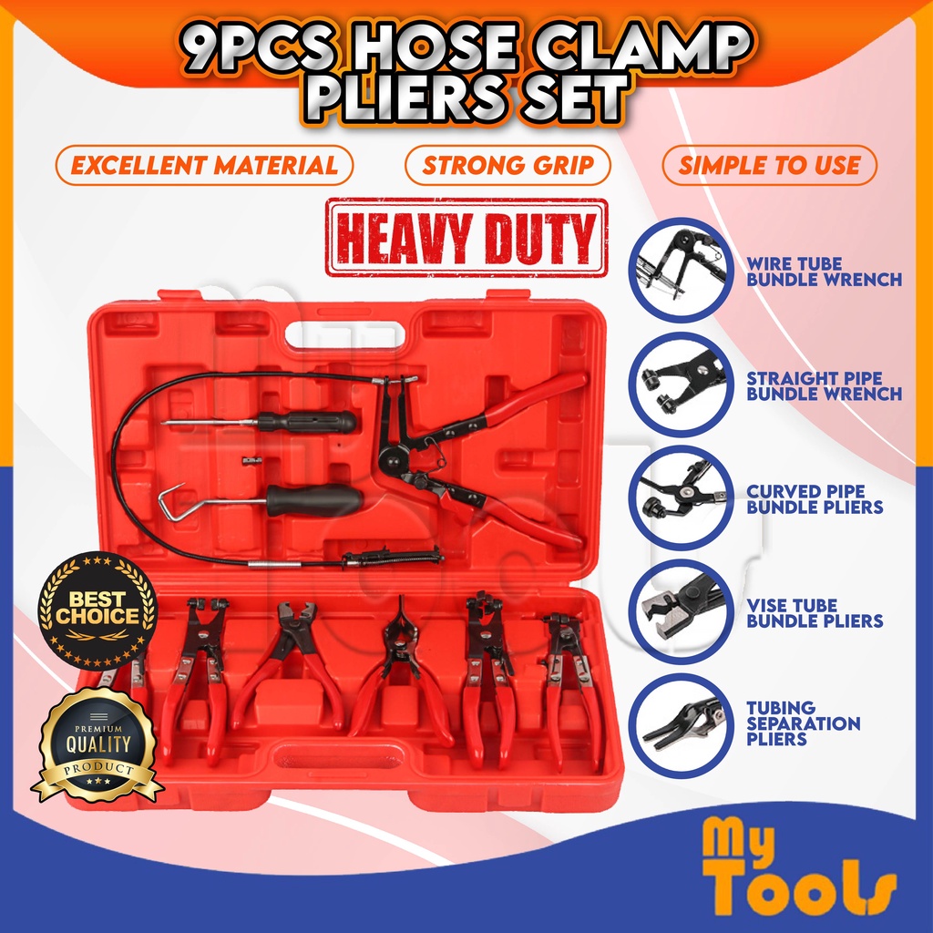 Mytools 9pcs Hose Clamp Pliers Kit Flexible Wire Long Reach Set Swivel