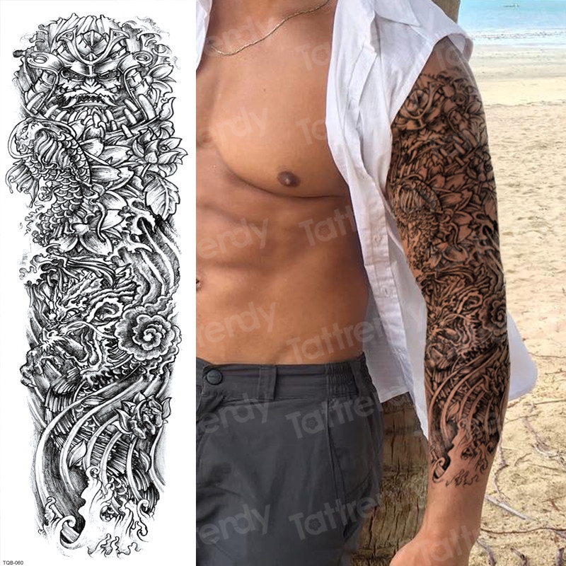 temporary body tattoo skull sleeve tattoo designs for men tatto big large  sleeve tatto black sexy tattoos boys arm shoulder new | Shopee Malaysia