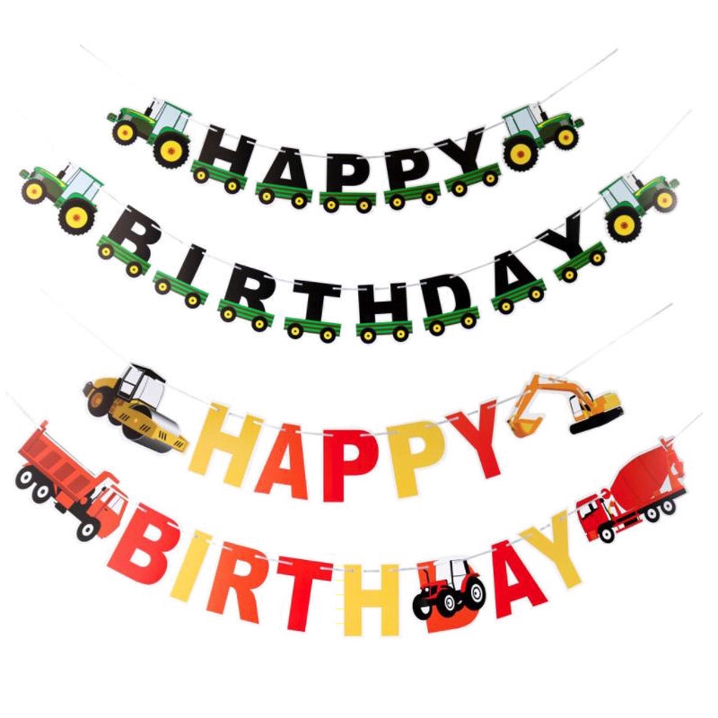 Engineering Vehicles Happy Birthday Banner Excavator Garland