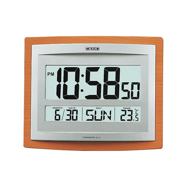 CASIO ID15S5 Digital Auto Calendar Thermo Large Wall Clock Wood