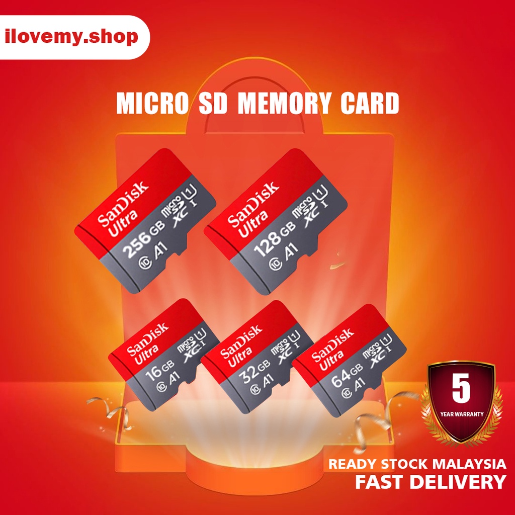 Ready Stock Ultra A1 Class 10 Micro SD Memory Card 16GB/32GB/64GB/128GB/256GB Memory SD Card