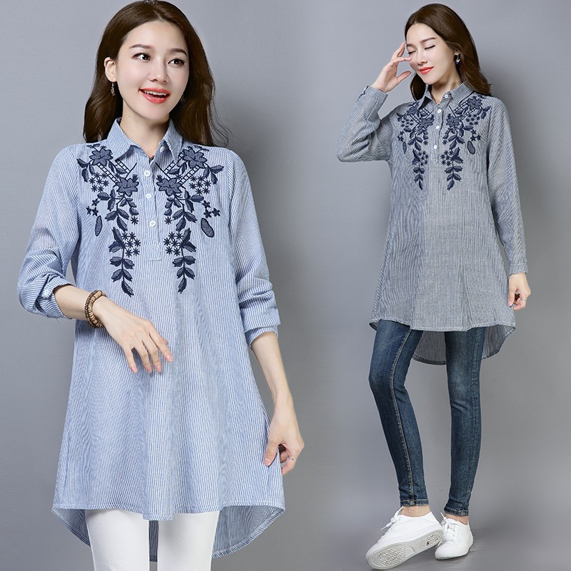 embroidered korean women ladies cotton  shirt  blouse  baju  