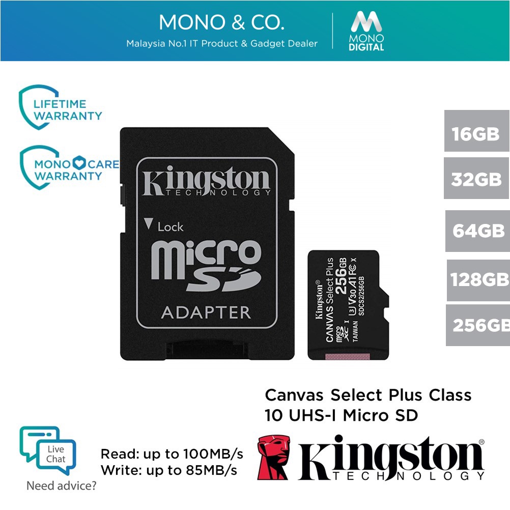 Карта памяти kingston canvas select plus microsd