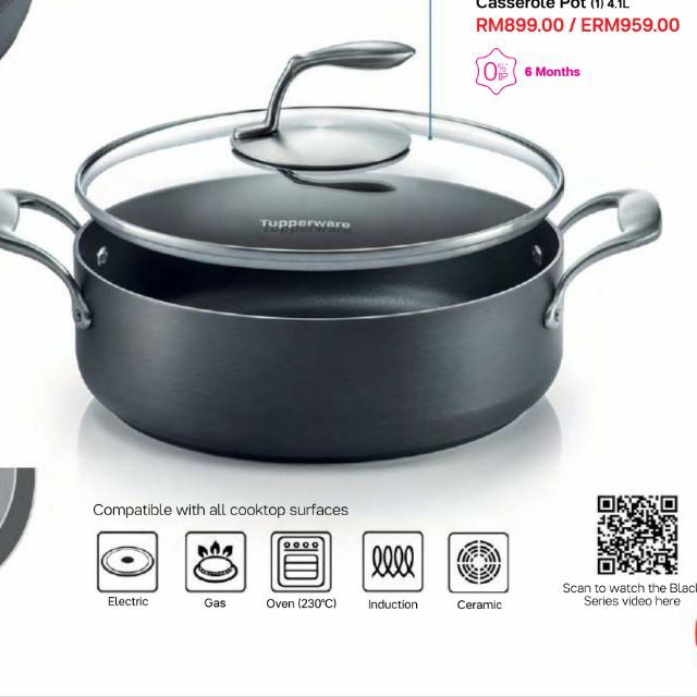 Tupperware Black Series Cookware Casserole Pot 4.1L