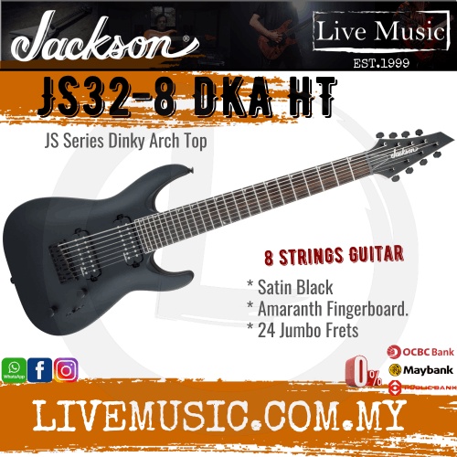 Jackson Dinky JS32-8 DKA 8-Strings Electric Guitar, Amaranth Fretboard - Satin Black (JS328 / JS32 8)