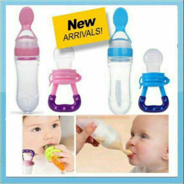 2 In 1 Silicone Baby Squeeze Spoon Food Feeder Bottle Feeder