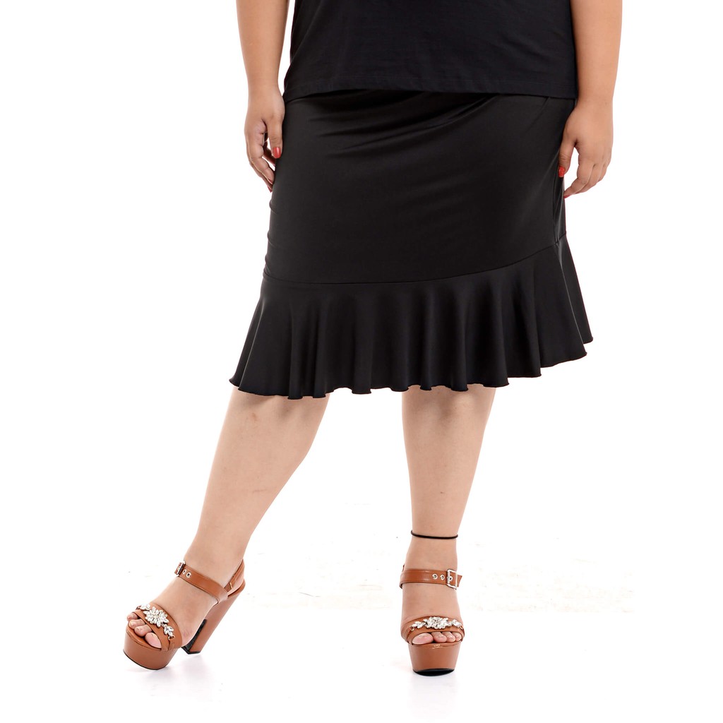 Jazz And Co Women Plus Size Midi Pencil Skirt With Flare Hem Black Shopee Malaysia 5102