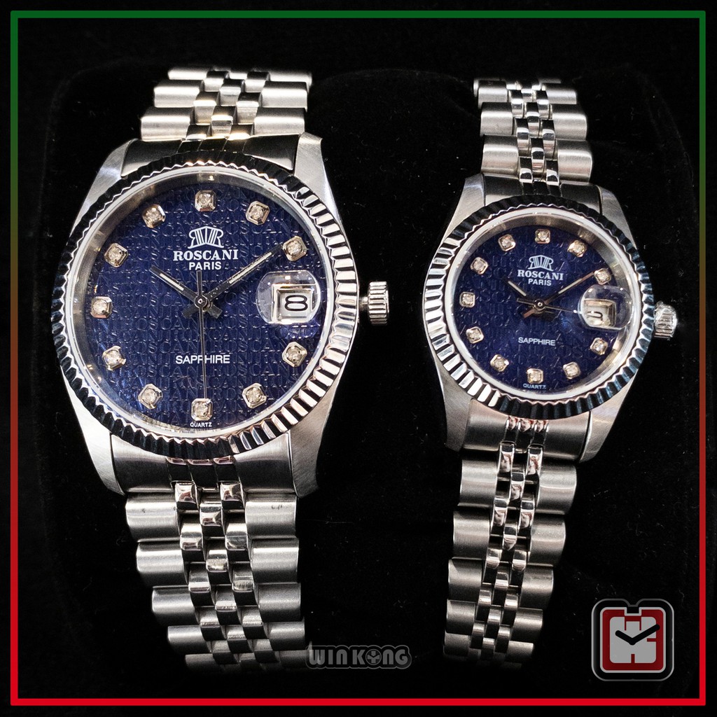 Roscani Paris Couple Watch 497 498 Blue Silver Shopee Malaysia