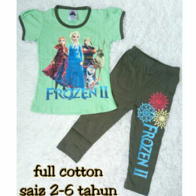  FROZEN  2 Pyjamas Full Cotton Full Printed Baju  Tidur  Anna 