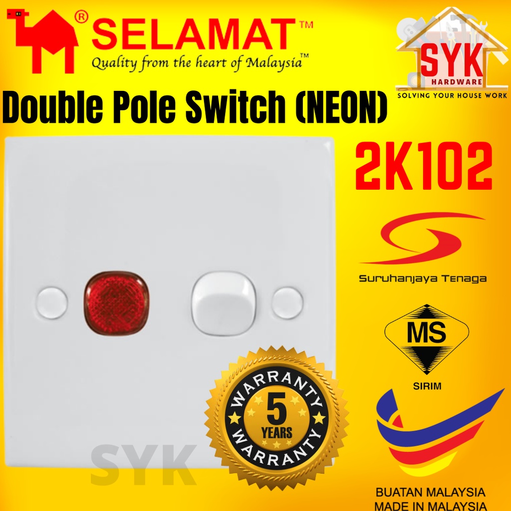 SYK SELAMAT Electric 2K102 (20A) Neon Dobule Pole Switch Socket Water