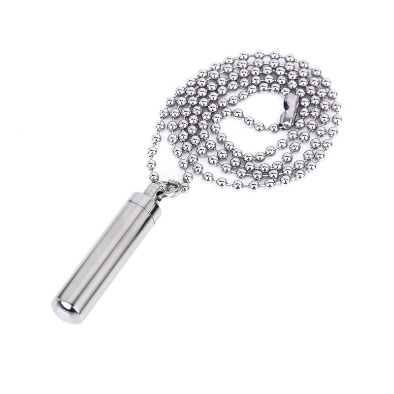 Stainless Steel Cylinder Memorial Pendant Necklace Keepsake 49*9mm