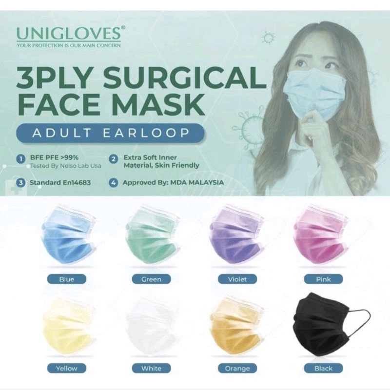 UNIGLOVES 3PLY Surgical Colourful Face Mask 100% Original | Shopee Malaysia